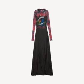 Abito da donna a maniche lunghe con stampa tie-dye estrema, colore nero
