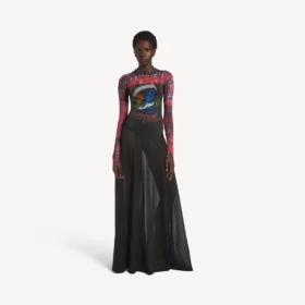 Abito da donna a maniche lunghe con stampa tie-dye estrema, colore nero