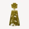 Abito da donna con cut-out in twill di seta con effetto “brush scratch” color kaki Abito da donna con cut-out in twill di seta con effetto “brush scratch” color kaki