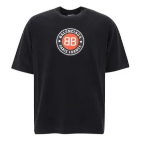 Balenciaga da uomo con logo alfabetico circolare BB, maniche corte, nero 641614TJV761000