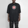 Balenciaga da uomo con logo alfabetico circolare BB, maniche corte, nero 641614TJV761000