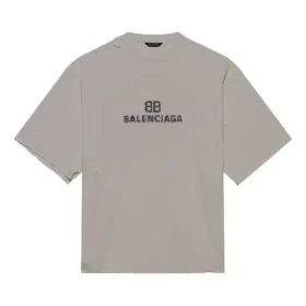 Balenciaga da uomo con logo Mosaic BB Alphabet, maniche corte, grigio, effetto consumato, 651795TKVF58174