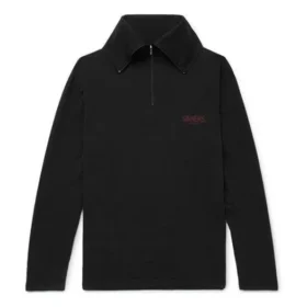 Balenciaga da uomo con logo ricamato, mezza cerniera e collo alto, nero 486144TWK521000