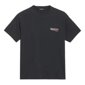 Balenciaga da uomo con stampa alfabetica a maniche corte, nero 641675TIV521070