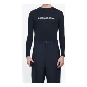 Balenciaga da uomo con stampa del logo creativo Symbolic, elastiche, a maniche lunghe, nere 620966TIV491070