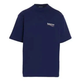 Balenciaga da uomo con stampa “Political Campaign”, versione larga, maniche corte, blu navy 641675TIV521195