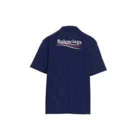 Balenciaga da uomo con stampa “Political Campaign”, versione larga, maniche corte, blu navy 641675TIV521195