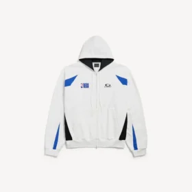 Balenciaga da uomo | Felpa con cappuccio oversize con zip, collaborazione con la NBA, in bianco/multicolore