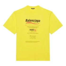 Balenciaga da uomo, lavaggio a secco, taglio squadrato, stampa con logo, vestibilità ampia, maniche corte, giallo 651795TKVF87175