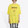 Balenciaga da uomo, lavaggio a secco, taglio squadrato, stampa con logo, vestibilità ampia, maniche corte, giallo 651795TKVF87175