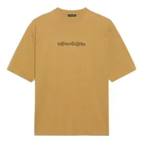 Balenciaga da uomo, maglietta a maniche corte con collo rotondo e stampa alfabetica, color kaki 620969TIV509605