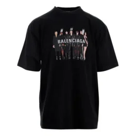 Balenciaga da uomo, oversize, con stampa del logo, stile retrò, spalla scesa, maniche corte, nero 620969TIVA11000