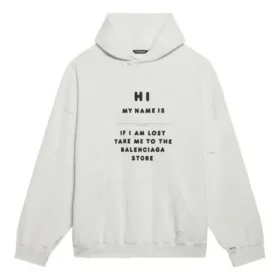 Balenciaga FW21 da uomo “Hi My Name Is” con motivo alfabetico, maniche lunghe, bianco 651799TKVF29081