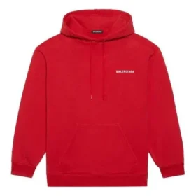 Balenciaga FW21 da uomo, maglietta ampia con cappuccio e logo, maniche lunghe, rosso 600583TIV846540 Balenciaga FW21 da uomo, maglietta ampia con cappuccio e logo, maniche lunghe, rosso 600583TIV846540