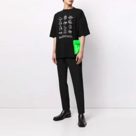 Balenciaga SS21 da uomo, casual con stampa, taglia grande, maniche corte, nero 641614TJV801070