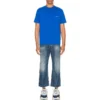 Balenciaga SS21 da uomo con logo piccolo “Alphabet”, maniche corte, blu 556151TBV438077