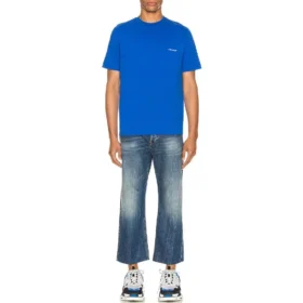 Balenciaga SS21 da uomo con logo piccolo “Alphabet”, maniche corte, blu 556151TBV438077