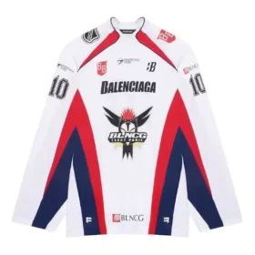 Balenciaga SS21 da uomo, maglia da hockey sportiva in rete a maniche lunghe, bianca 657105TKV248090