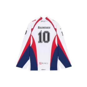 Balenciaga SS21 da uomo, maglia da hockey sportiva in rete a maniche lunghe, bianca 657105TKV248090