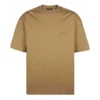 Balenciaga SS21 da uomo, maglietta a maniche corte con collo rotondo ampio e logo alfabetico ricamato, color kaki 612966TJV879504