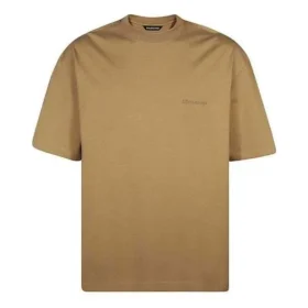 Balenciaga SS21 da uomo, maglietta a maniche corte con collo rotondo ampio e logo alfabetico ricamato, color kaki 612966TJV879504