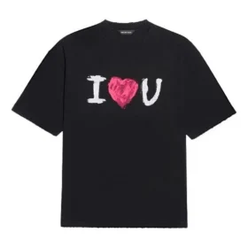 Balenciaga SS21 Love da uomo, maniche corte, nero 612966TJVL51070 Balenciaga SS21 Love da uomo, maniche corte, nero 612966TJVL51070