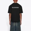 Balenciaga Uomo FW21 con stampa logo, stile retrò, maniche corte, nero 612966TIVG51070