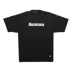 Balenciaga Uomo SS21 con stampa alfabetica, maniche corte, collo rotondo e fori, nero 651795TKVB81070 Balenciaga Uomo SS21 con stampa alfabetica, maniche corte, collo rotondo e fori, nero 651795TKVB81070