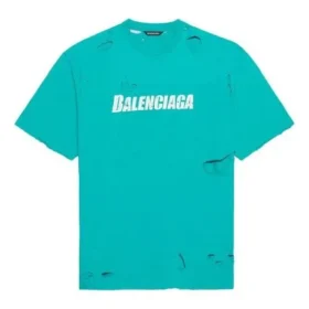 Balenciaga Uomo SS21 con stampa alfabetica, maniche corte, collo rotondo e fori, verde 651795TKVB84661 Balenciaga Uomo SS21 con stampa alfabetica, maniche corte, collo rotondo e fori, verde 651795TKVB84661