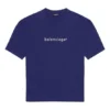 Balenciaga Uomo SS21 Maglietta a maniche corte blu con stampa logo alfabetica 612966TIV545400
