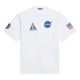 Balenciaga x NASA Crossover FW21 da uomo, maglietta ampia a maniche corte con collo rotondo, bianca 651795TKVD79040