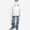 Balenciaga x NASA Crossover FW21 da uomo, maglietta ampia a maniche corte con collo rotondo, bianca 651795TKVD79040