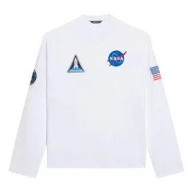 Balenciaga x NASA Crossover Space Printing da uomo, maglietta a maniche lunghe con collo rotondo, bianca 662496TKVD79040