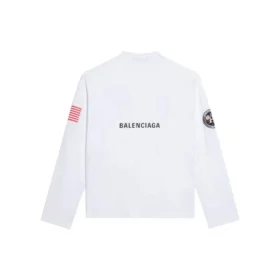 Balenciaga x NASA Crossover Space Printing da uomo, maglietta a maniche lunghe con collo rotondo, bianca 662496TKVD79040