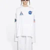 Balenciaga x NASA Crossover Space Printing da uomo, maglietta a maniche lunghe con collo rotondo, bianca 662496TKVD79040