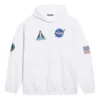 Balenciaga x NASA FW21 da uomo, maglietta classica in cotone con cappuccio, maniche lunghe e taglio ampio, logo crossover, bianca 651799TKVD89040