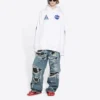 Balenciaga x NASA FW21 da uomo, maglietta classica in cotone con cappuccio, maniche lunghe e taglio ampio, logo crossover, bianca 651799TKVD89040