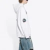Balenciaga x NASA FW21 da uomo, maglietta classica in cotone con cappuccio, maniche lunghe e taglio ampio, logo crossover, bianca 651799TKVD89040