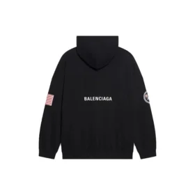 Balenciaga x NASA FW21 da uomo, maglietta classica in cotone con cappuccio, maniche lunghe e taglio ampio, logo crossover, nero 651799TKVD81070 Balenciaga x NASA FW21 da uomo, maglietta classica in cotone con cappuccio, maniche lunghe e taglio ampio, logo crossover, nero 651799TKVD81070