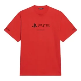 Balenciaga x PlayStation Crossover FW21 PS5 con stampa geometrica alfabetica, maniche corte, unisex, rosso 651795TKVF36552 Balenciaga x PlayStation Crossover FW21 PS5 con stampa geometrica alfabetica, maniche corte, unisex, rosso 651795TKVF36552