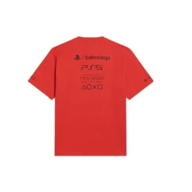 Balenciaga x PlayStation Crossover FW21 PS5 con stampa geometrica alfabetica, maniche corte, unisex, rosso 651795TKVF36552 Balenciaga x PlayStation Crossover FW21 PS5 con stampa geometrica alfabetica, maniche corte, unisex, rosso 651795TKVF36552