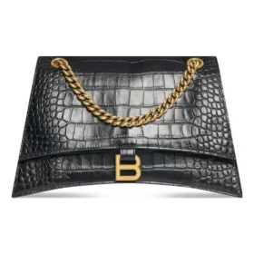 Borsa a catena media in coccodrillo Crush “Black” 716393210IX1000