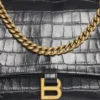 Borsa a catena media in coccodrillo Crush “Black” 716393210IX1000