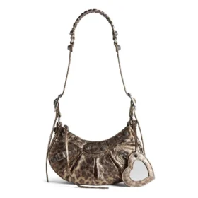 Borsa a tracolla Le Cagole XS metallizzata con stampa leopardata “Brown” 6713092AAV72529