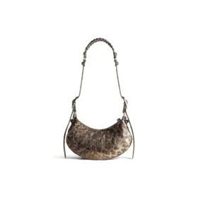 Borsa a tracolla Le Cagole XS metallizzata con stampa leopardata “Brown” 6713092AAV72529