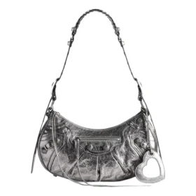 Borsa a tracolla piccola Le Cagole metallizzata “Silver” 6713070GT3Y8103