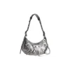 Borsa a tracolla piccola Le Cagole metallizzata “Silver” 6713070GT3Y8103
