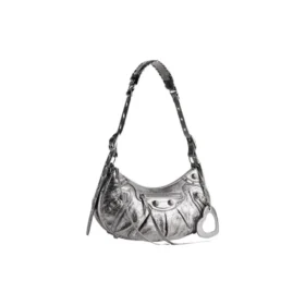 Borsa a tracolla piccola Le Cagole metallizzata “Silver” 6713070GT3Y8103