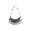 Borsa a tracolla piccola Le Cagole metallizzata “Silver” 6713070GT3Y8103