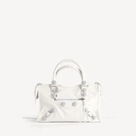 Borsa da donna Le City piccola con borchie giganti e strass in bianco ottico